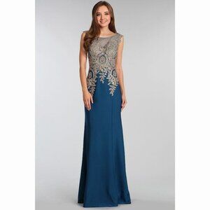 SEXY Teal Gold Lace Dress